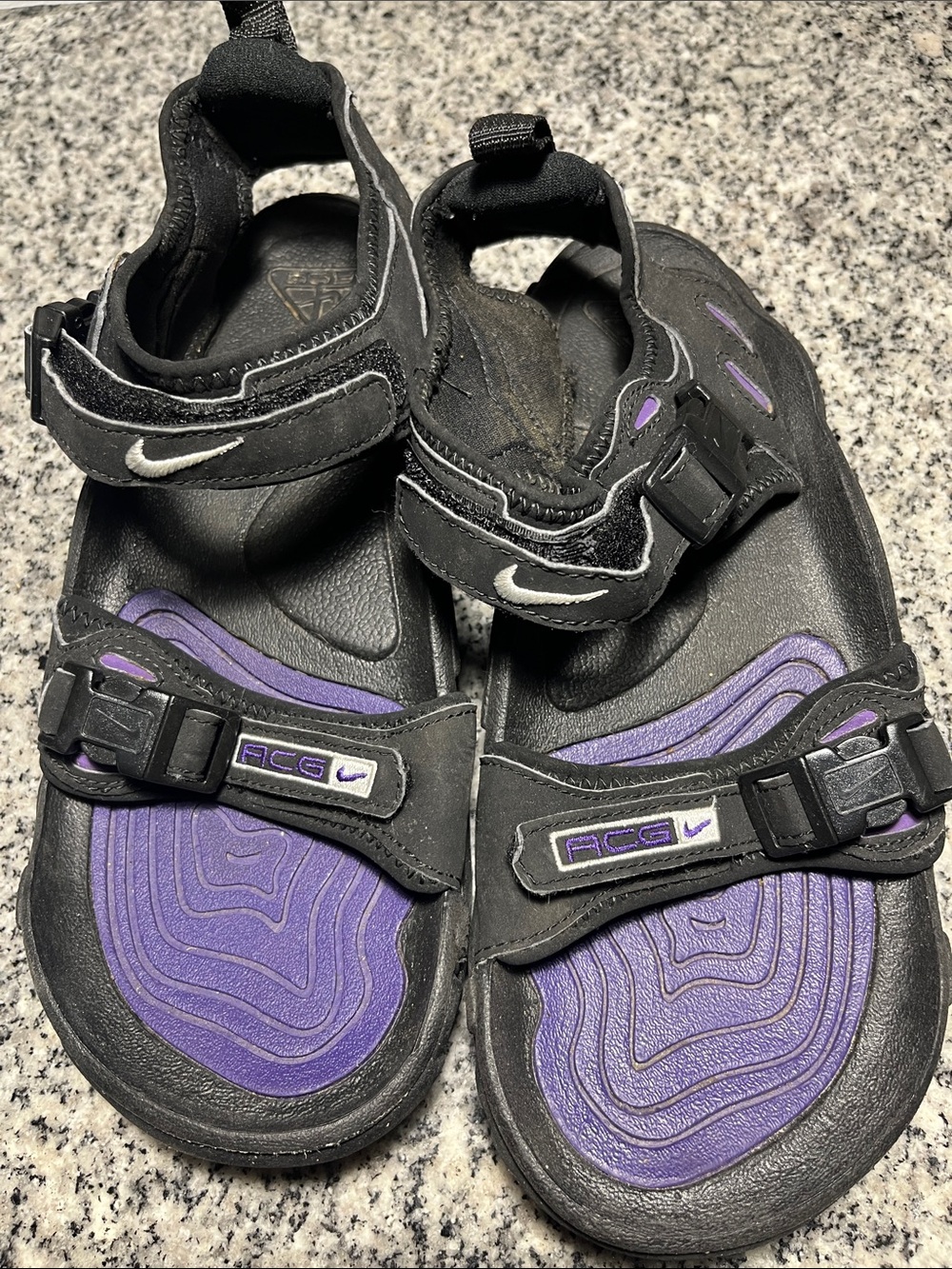 Nike Black and Purple ACG Adjustable Sandals